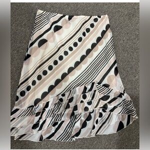 Parallel uneven ruffle hem skirt pink modern print sz 10